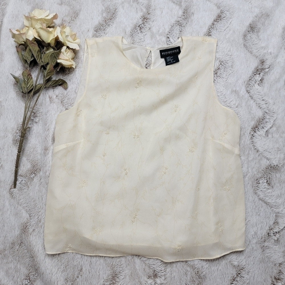 Bridgetown Collection 100% Silk‎ Beaded Embellishment Sleeveless Blouse Size S